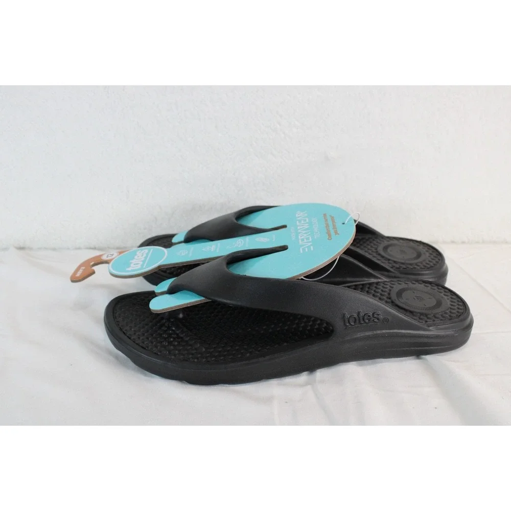 Totes Everywear Mens Flip Flops Black Waterproof Lightweight Sandals Size 12